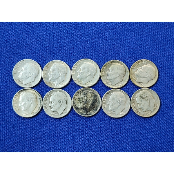 x10 Assorted Years 90% Silver Roosevelt Dimes FV: $1.00