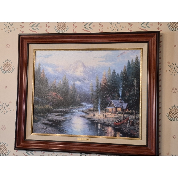 Pickup In Canton - THOMAS KINCADE Framed 22 x 28 Scenic Artwork On Textured Canvas Board
