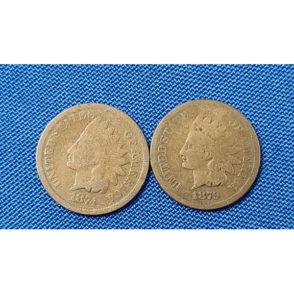 Semi-Key Date United States 1874 & 1879 Indian Head Cents 