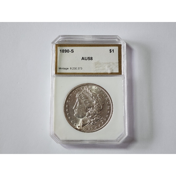 Stunning 1890-S 90% Silver Morgan Dollar Graded AU 58 by PCI