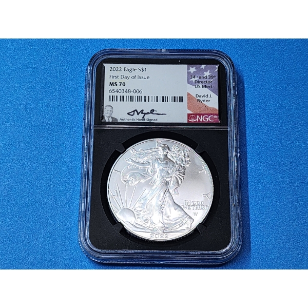 NGC MS 70 2022 1oz American Silver Eagle - First Day of Issue - Ryder Signed!