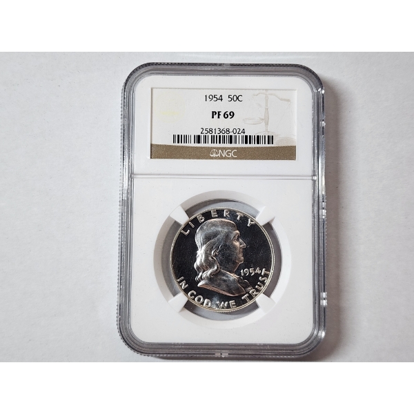 1954 Franklin Half Dollar 90% Silver - NGC PF 69