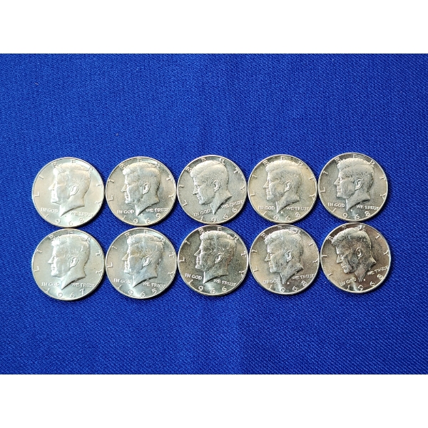 x10 Assorted Years Kennedy Half Dollars 40% Silver Face Value $5.00