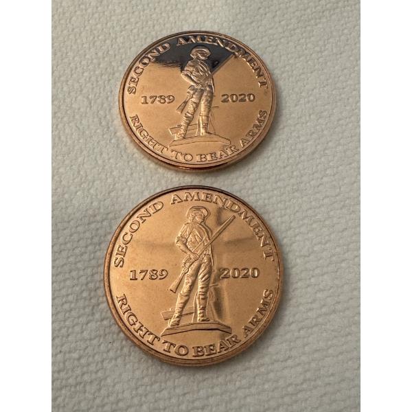 TWO - 2nd Amendment 1 oz .999 Fine Copper Round Coins - Brilliant Uncirculated - Limited Edition