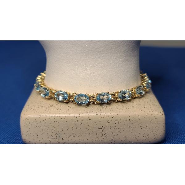 Women's Sterling Silver Bracelet With Blue Oval Stones - Total Weight: 12.2g
