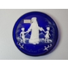 Image 1 : Vintage Collectible Mary Gregory Hand-Painted Enamel "Christmas 1974" Blue Glass Plate