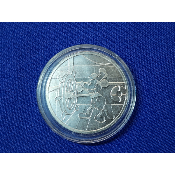 1928 DISNEY Mickey Mouse "Steamboat Willie" 1 Troy oz .999 Fine Silver Round - In Protective Case