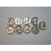 Image 1 : Lot of 9 Assorted Years Silver Washington Quarters FV: $2.25