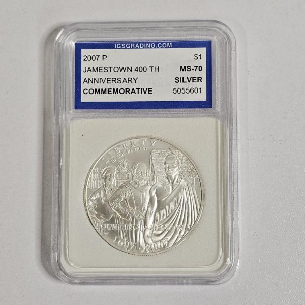 2007-P Jamestown 400th Anniversary Commemorative 90% Silver Dollar graded MS-70 by NGC