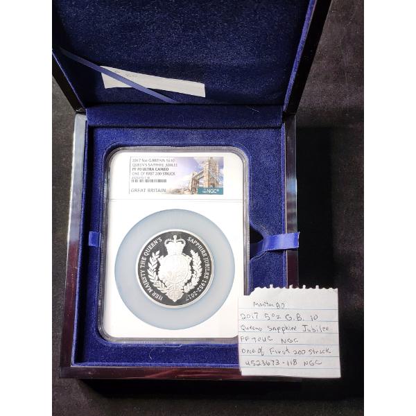 NGC PF70 Ultra Cameo 2017 Silver 5 Oz Great Britain Queen's Sapphire Jubilee - One of First 200!