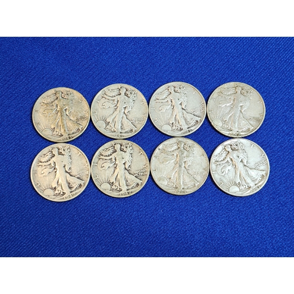x8 Assorted Years 90% Silver Walking Liberty Half Dollars FV: $4.00