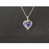 Image 2 : Beautiful 10K Gold Heart Necklace with Blue and Clear Stones - 18in - 1.7g