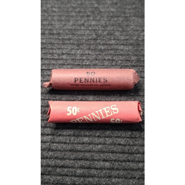 (2) 50 Cent Rolls Of Unsearched & Uncounted Wheat Pennies Face Value: $1.00