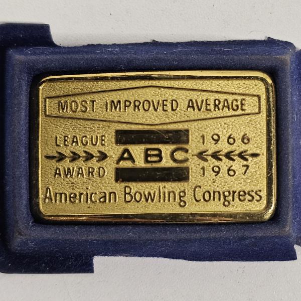 Vintage 1966-1967 American Bowling Congress ABC Most Improved Average League Award Belt Buckle