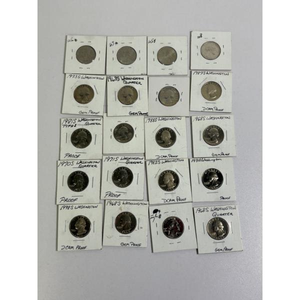 Assorted Quarters in Labeled Cards - Mostly 1960-1980's Dates - FV $5.00 - District of Columbia