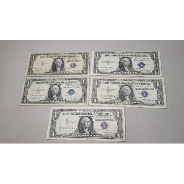 1935 D, 1935 H, 1935 E, 1957, 1957 B $1 Silver Certificates - Face Value: $5.00