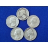 Image 1 : x5 Assorted Years U.S. 90% Silver Washington Quarters FV: $1.25