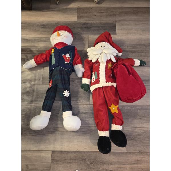 Big 50" Fabric Santa And Snowman Decorations Like New Condition