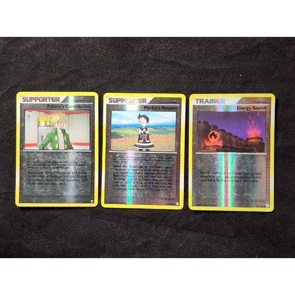 Three Assorted Reverse Holo Trainer & Supporter Vintage Pokemon Trading Cards Ft. Marley's Request