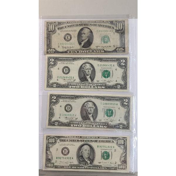 Assorted United States Currency Including Series 1950 D $10 Federal Reserve Note - Face Value: $114