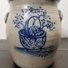 Image 3 : Rowe Pottery Works 1993 Handmade Crock or Jar Ft. Painted Basket Image~ Standing About 7 Inches Tall