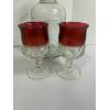 Image 2 : White House Vinegar Glass Bottle with 2 Gorgeous Red Rimmed Wine Glasses