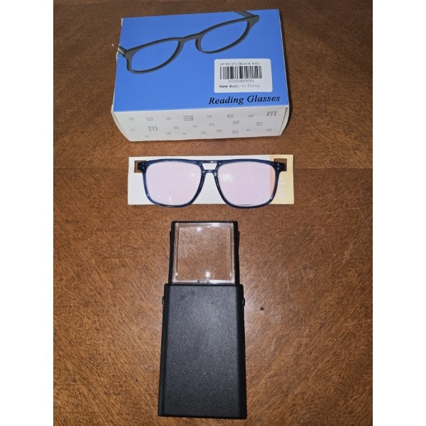 (4) Pairs of +3.00 Reading Glasses Brand New and a Travel Magnifying Glass
