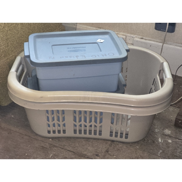2 Medium Storage Bins & 2 Laundry Baskets