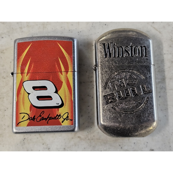 2 Vintage Folding Top Lighters - Dale Earnhardt Jr #8 Zippo Brand and Winston No Bull "Zippo-Like"