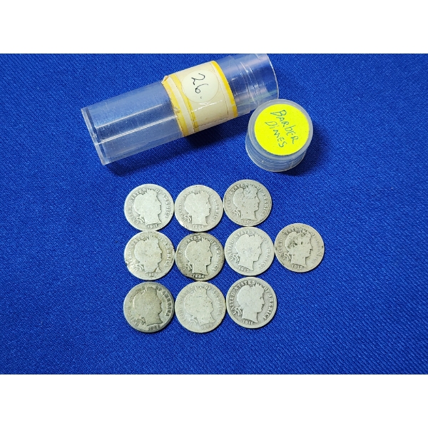 x10 Assorted Years 90% Silver Barber Dimes FV: $1.00