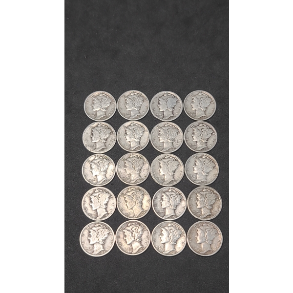 Assorted Years & Mint Marks 90% Silver Mercury Head Dimes - Face Value: $2.00