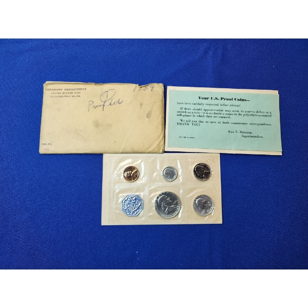 1959 U.S. Silver Mint Proof Set, 5 Coins w/ Original Envelope