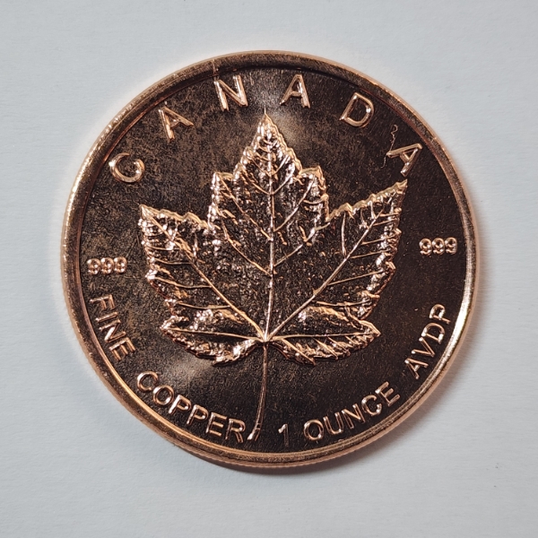 Canadian Maple Leaf Design 1 ADVP oz .999 Fine Copper Round