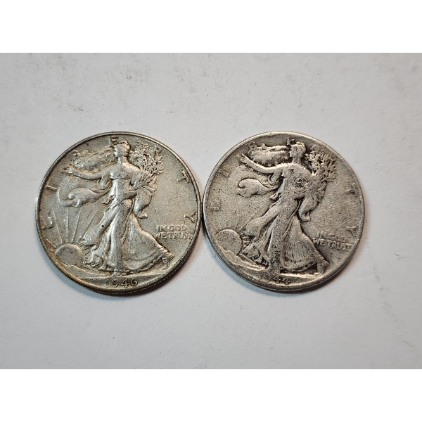 Two 90% Silver Walking Liberty Half Dollars 1946 & 1944 Face Value: $1.00