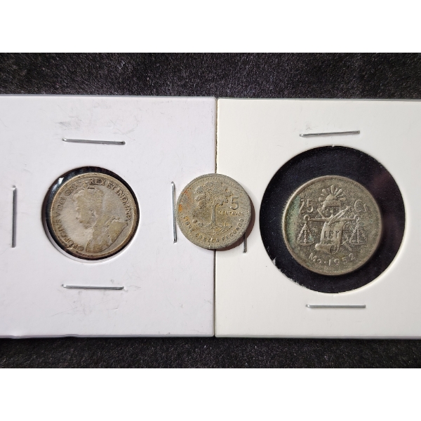 Two Unique Silver World Coins With Added Non Silver -1920 Canadian Dime, 1952 Estados Unidos