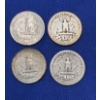 Image 4 : Lot of 4 Assorted Year 90% Silver Washington Quarters, FV $1.00