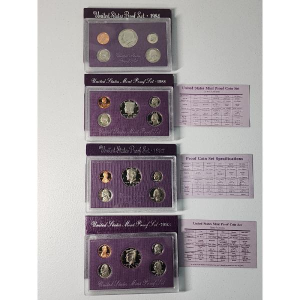 4 U.S. Mint Proof Sets: 1984, 1988, 1987, 1993