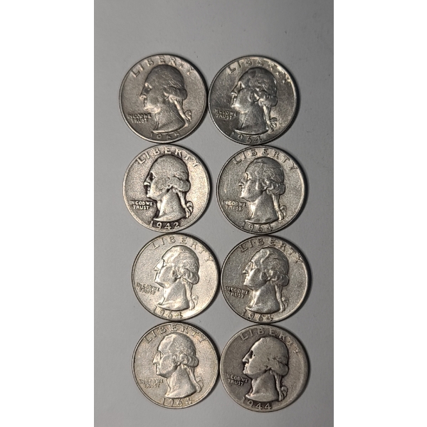 Assorted Years And Mint Marks 90% Silver U.S Washington Quarters - Face Value: $2.00
