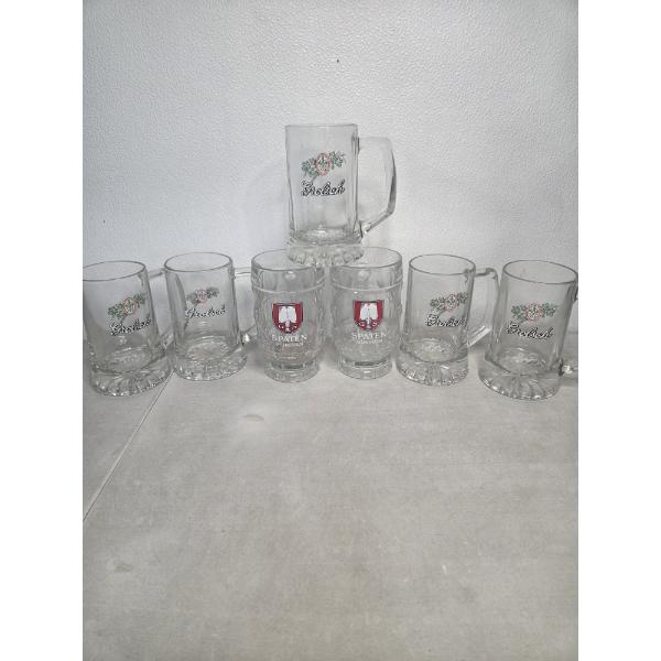 5 Advertising Glass Grolsch Mugs & 2 Spaten Glass Mugs