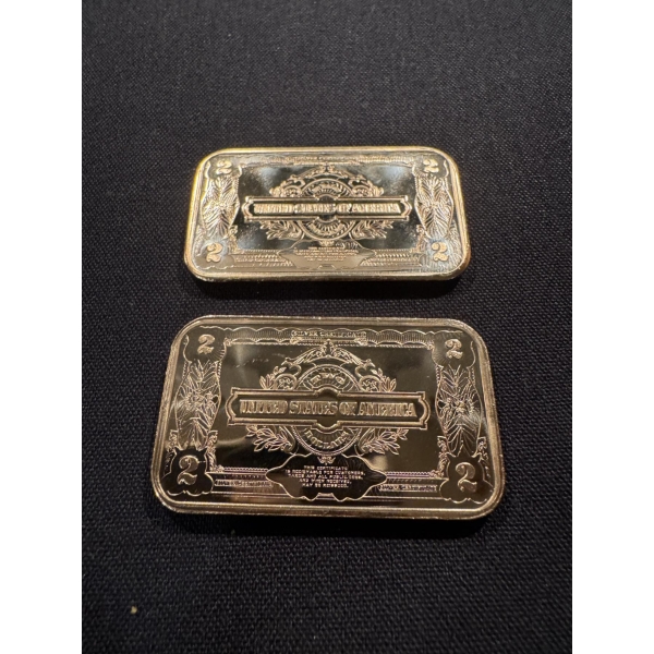 2 - George Washington .999 Fine Copper One Troy Ounce Bars - Mint Condition