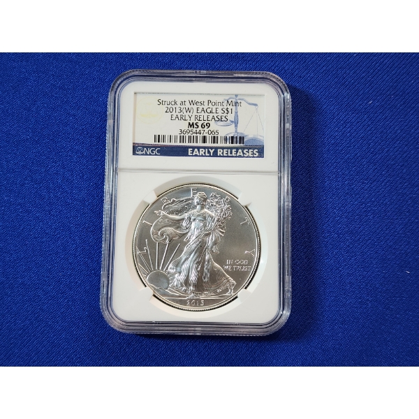 2013-W American Silver Eagle Early Releases Graded by NGC MS 69 - 1 oz .999 Fine Silver 