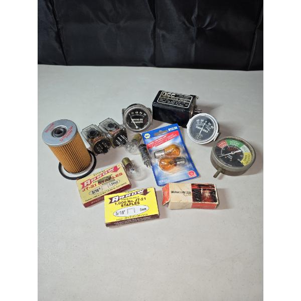 Lot of Relays, Gauges, Bulbs, Staples, & Filter - Heavy Equipment Maintenance & Repair