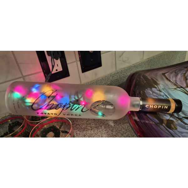 Decorative Illuminated Chopin Vodka Bottle - with colored mini lights