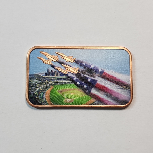 America's 250th Anniversary Baseball Flyover Colorized 1 AVDP oz .999 Fine Copper Bar