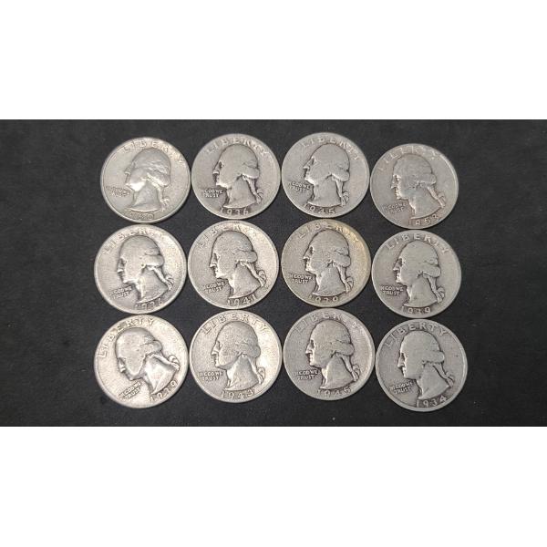 Assorted Years/Mint Marks United States 90% Silver Washington Quarters - Face Value: $3.00