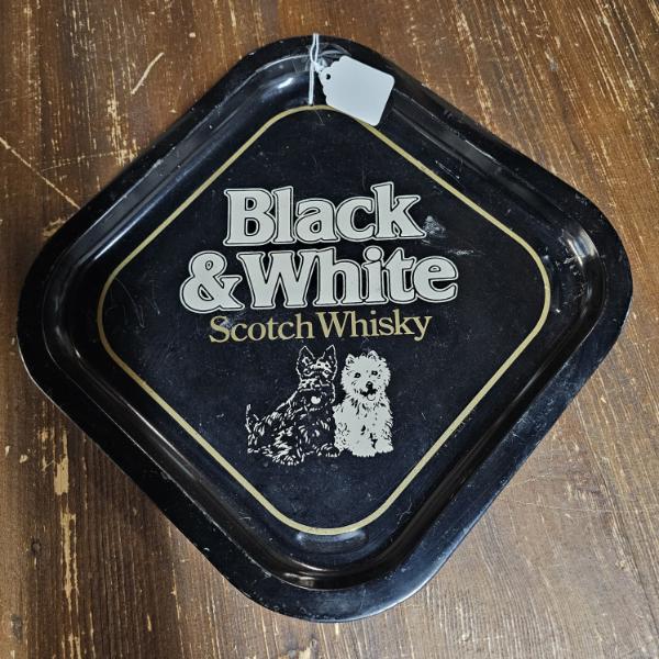 Vintage 12x12" Black & White Scotch Whisky Square Metal Bar Tray