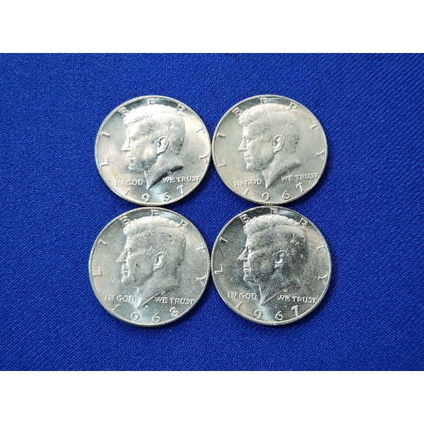 x4 Assorted Years 40% Silver Kennedy Half Dollars - FV: $2.00
