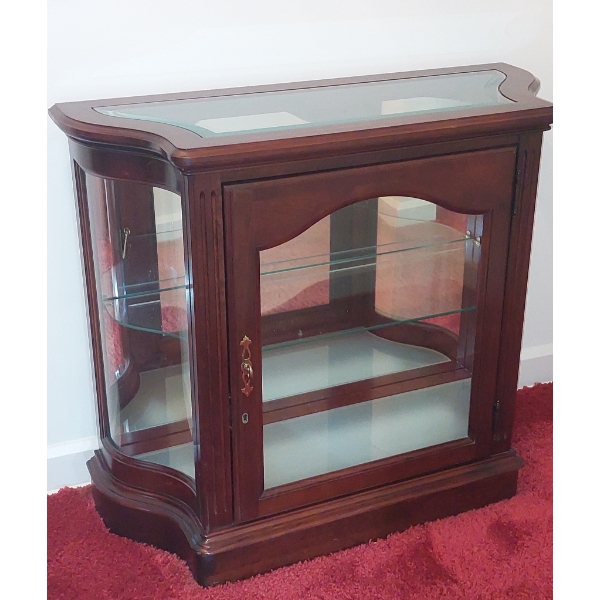 36 x 14 Floor Standing Curio Cabinet Mahogany & Beveled Glass As Shown - Nice Condition - See Pics