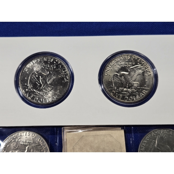 Lot of (4) 1972 Eisenhower Dollars - in Case & Plastic Sleeve w/ COA FV $4.00