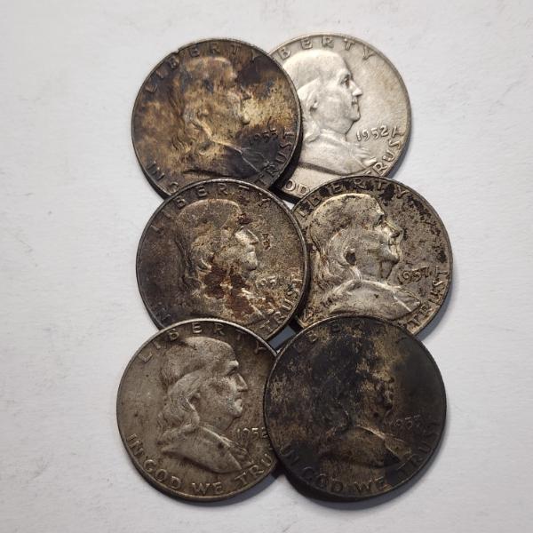 $3.00 Face Value in Assorted 90% Silver United States Franklin Half Dollars
